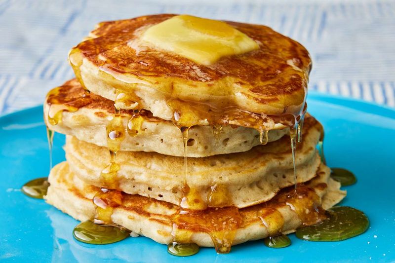 Buttermilk pancakes with syrup and butter