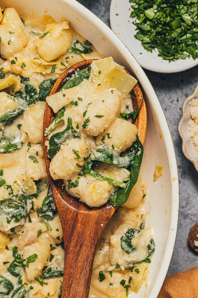 One-Pan Creamy Spinach-Artichoke Gnocchi