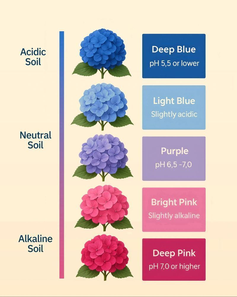 Blue flowers depend on available aluminum and acidic conditions