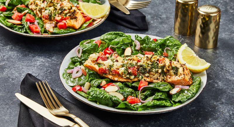Feta, Spinach and Tomato Stuffed Salmon