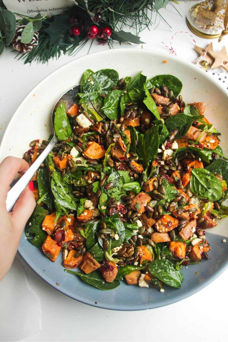 Warm Roasted Sweet Potato Salad With Spinach