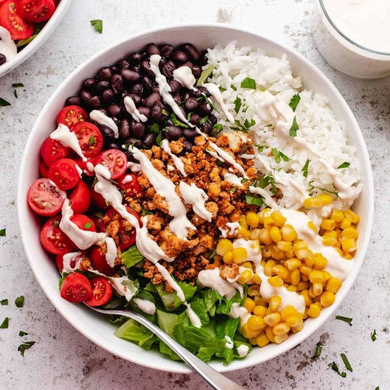 Vegan Burrito Bowls with Tofu Crumbles