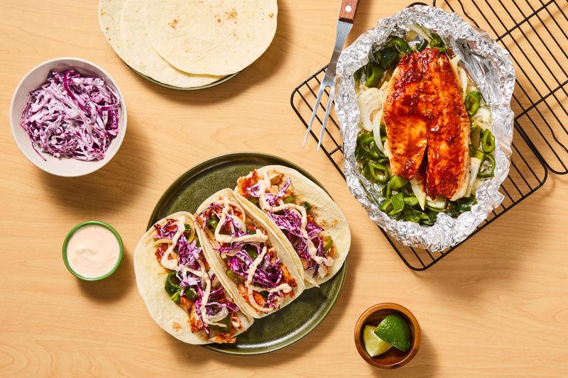 Tilapia + taco seasoning + cabbage