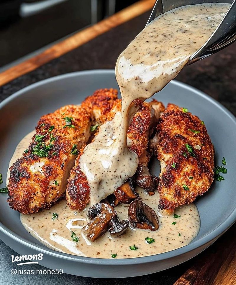 Classic Chicken Cutlets With Creamy Mushroom Sauce