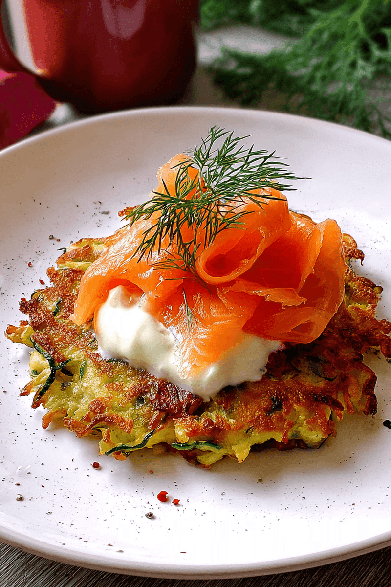 Zucchini Fritters With Smoked Salmon and Dill Yogurt