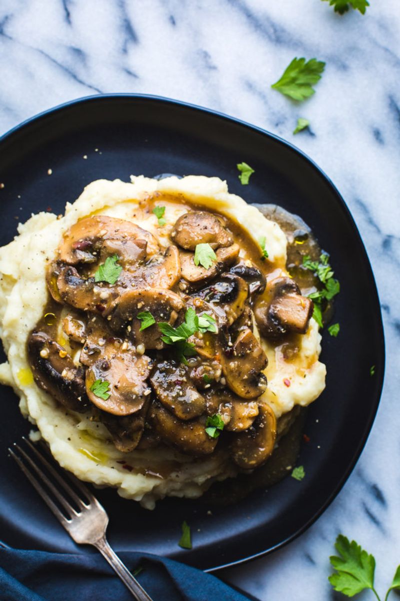 Mushroom Gravy over Mashed Potatoes