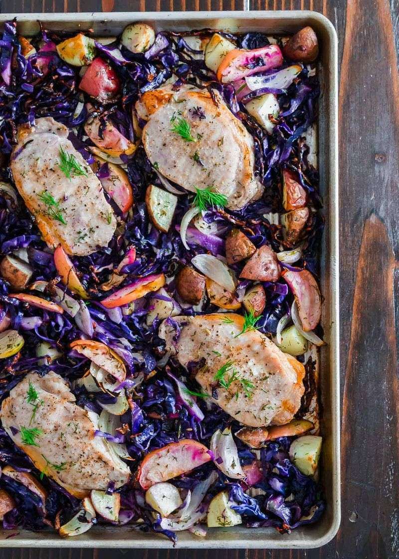 Pork and Cabbage Sheet Pan Dinner with Spiced Apple