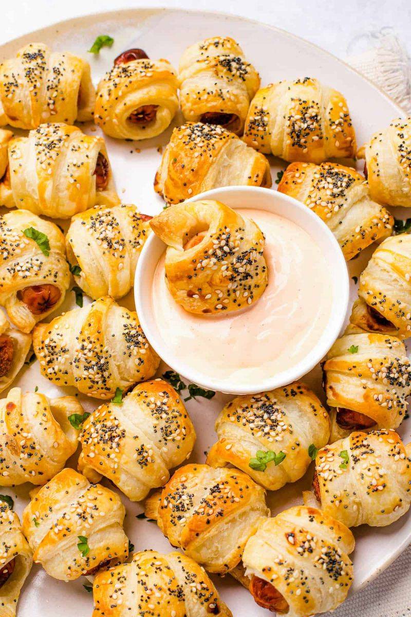 Mini hot dogs in pastry (pigs in a blanket style)