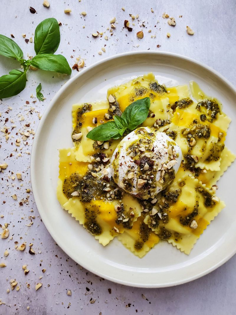 Black Truffle and Burrata Ravioli With Olive Oil