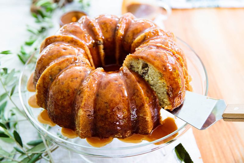 Apple Pecan Bundt Cake with Caramel Glaze