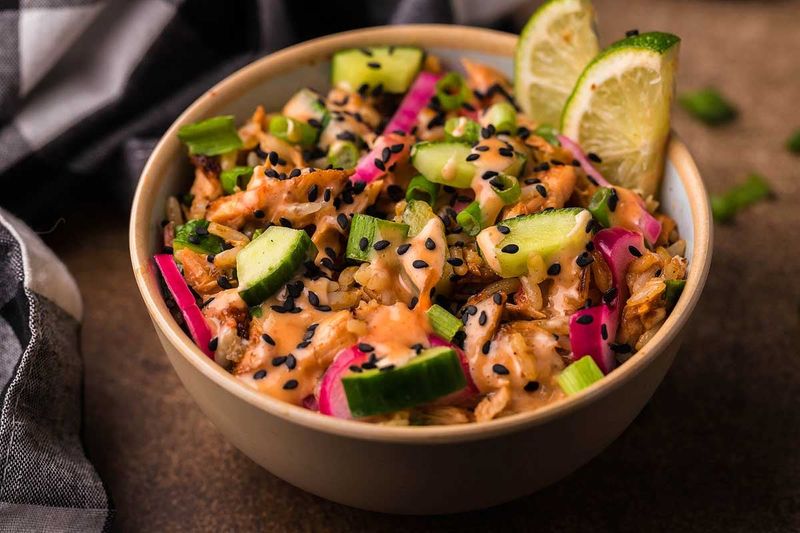 Salmon rice bowl, light