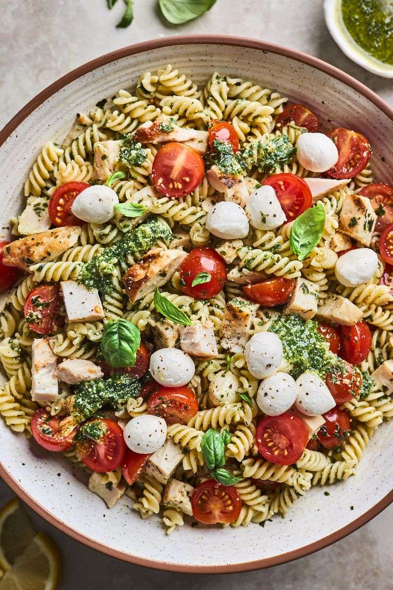 Pesto chicken pasta salad