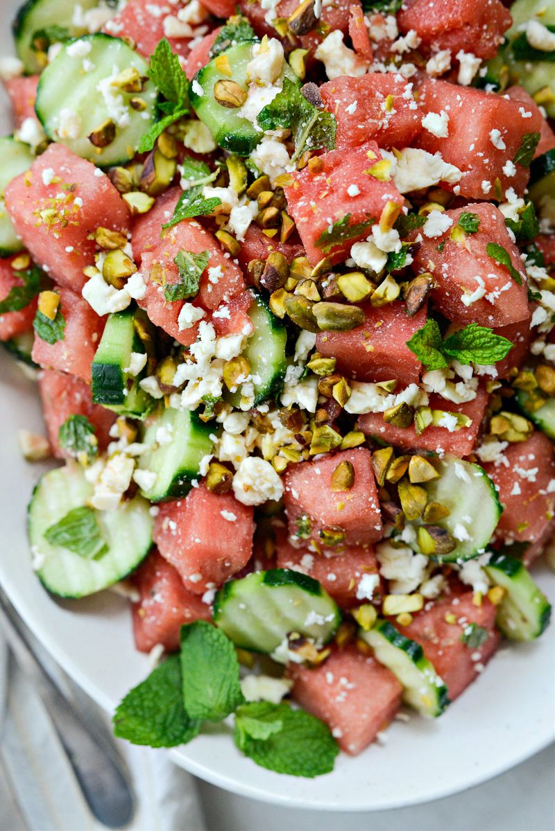 Cucumber and Melon Salad with Feta and Pistachios