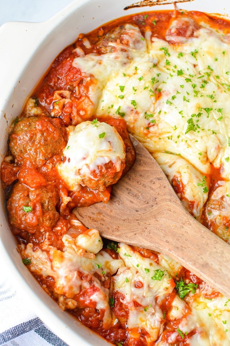 Meatball Parmesan Pasta Bake