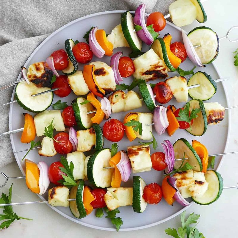 Grilled Halloumi and Veggie Skewers