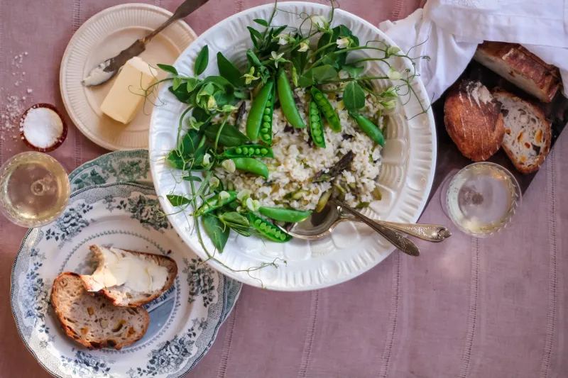 Garlic Scape And Mushroom Risotto