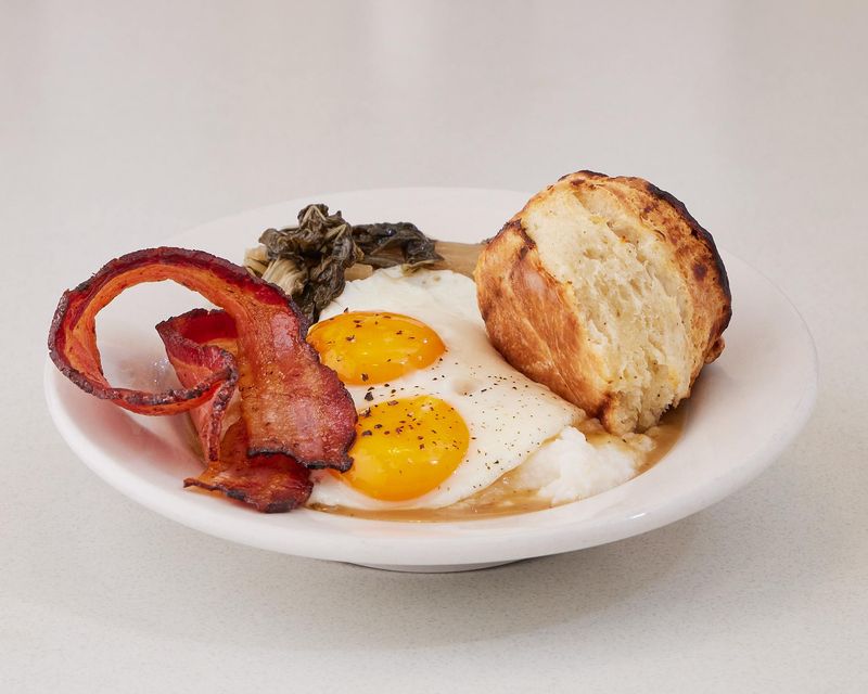 Bacon, eggs, and biscuits