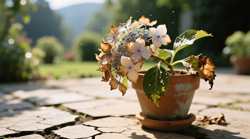 Move Potted Hydrangeas to a Cooler, Shaded Location
