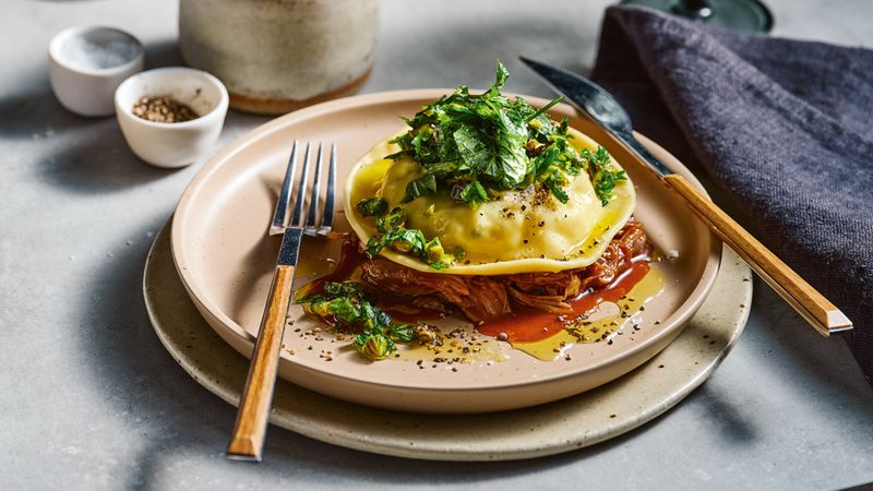 Lamb and Rosemary Ravioli With Red Wine Reduction