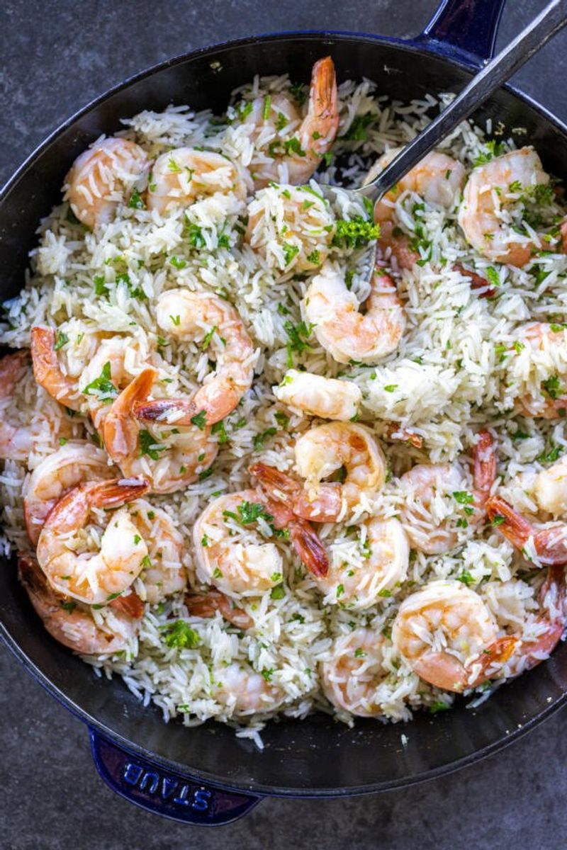 Garlic Parmesan Rice and Shrimp Skillet
