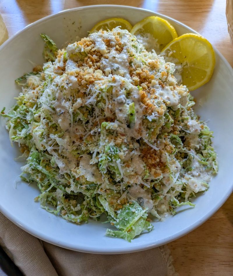 Shredded Brussels Sprouts Caesar Salad