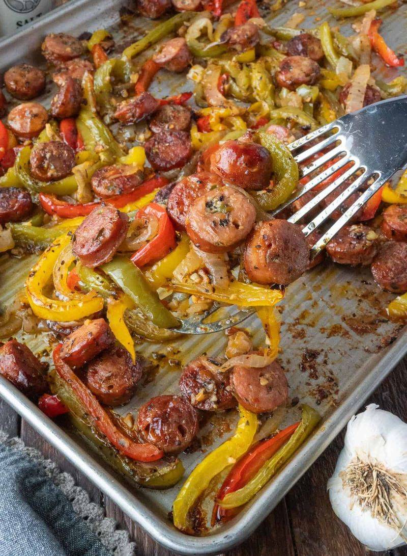 Sheet Pan Sausage and Peppers