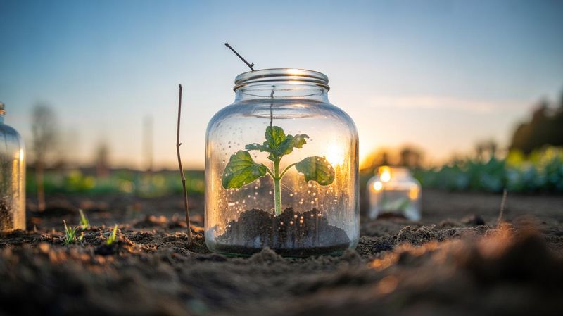 Glass Jars as Instant Cloches for Young Plants