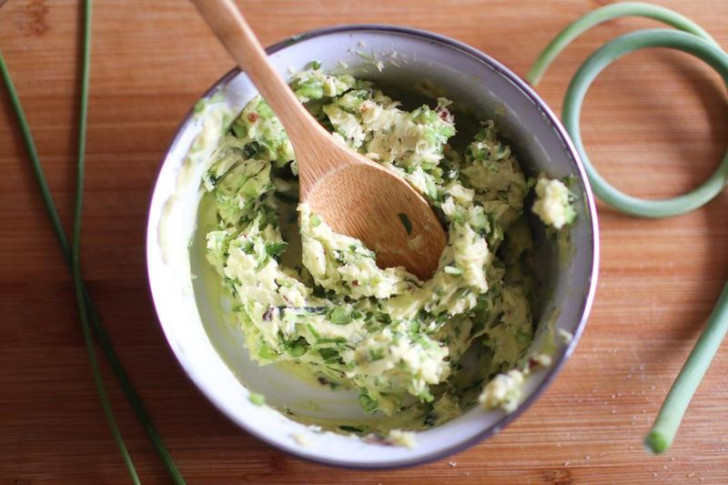 Garlic Scape Stirred Into Mashed Potatoes