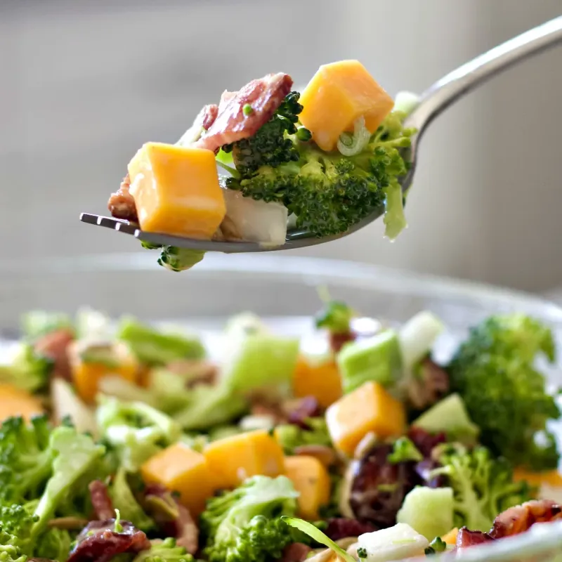 Hearty Broccoli Salad with Bacon, Cheese, and Nuts