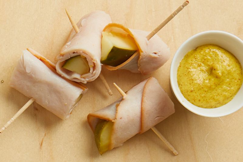 Turkey roll-ups with mustard and pickle