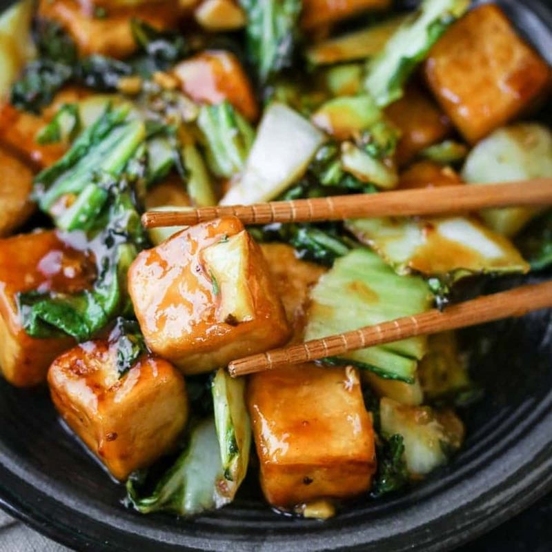 Tofu and Bok Choy in Black Bean Sauce