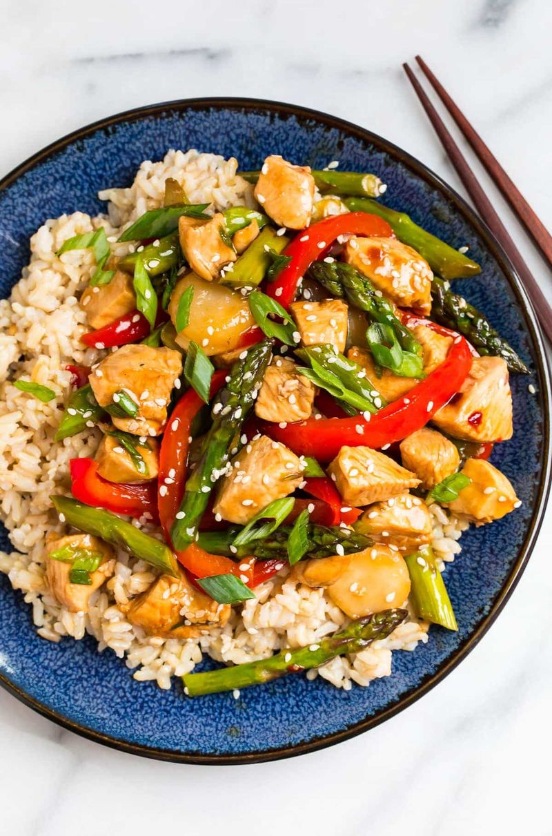 Chicken and Vegetable Stir-Fry Over Rice