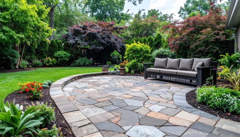 The right patio edge is sunny, dry, and well drained