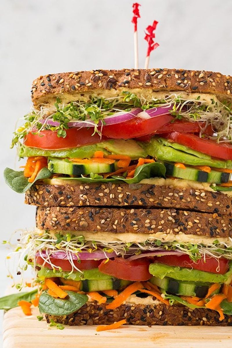 Hummus and Veggie Sandwich on Whole Wheat