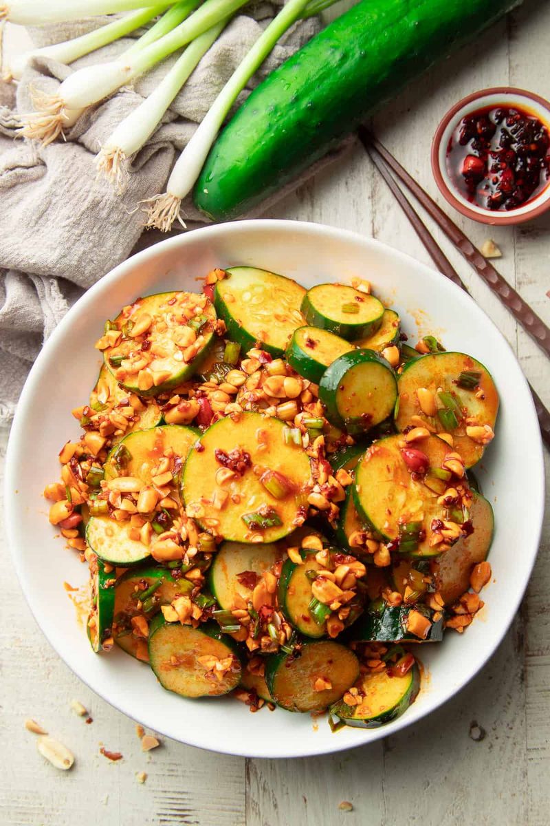 Spicy Garlic Crunch Cucumber Salad with Chili Oil