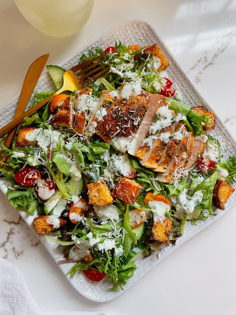Chicken Caesar-Style Mixed Greens Salad