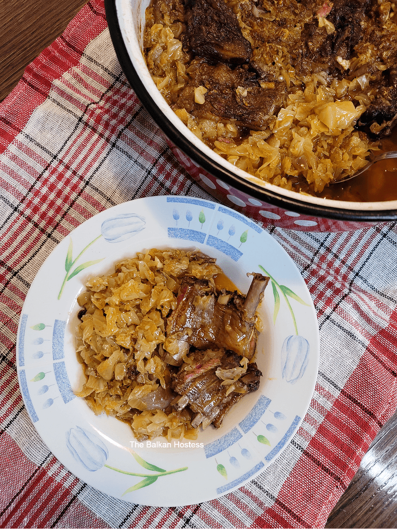 Serbian podvarak (baked sauerkraut and meat)