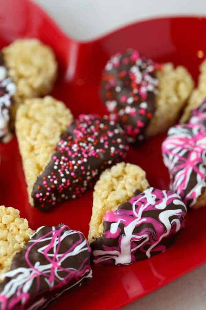 Heart-shaped Rice Krispie treats