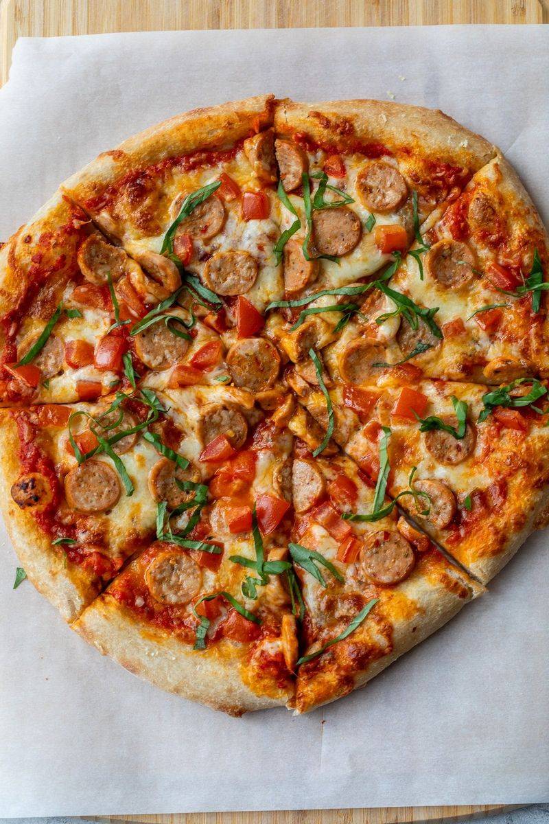 Chicken sausage pizza