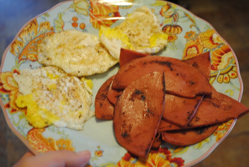 Fried bologna and eggs