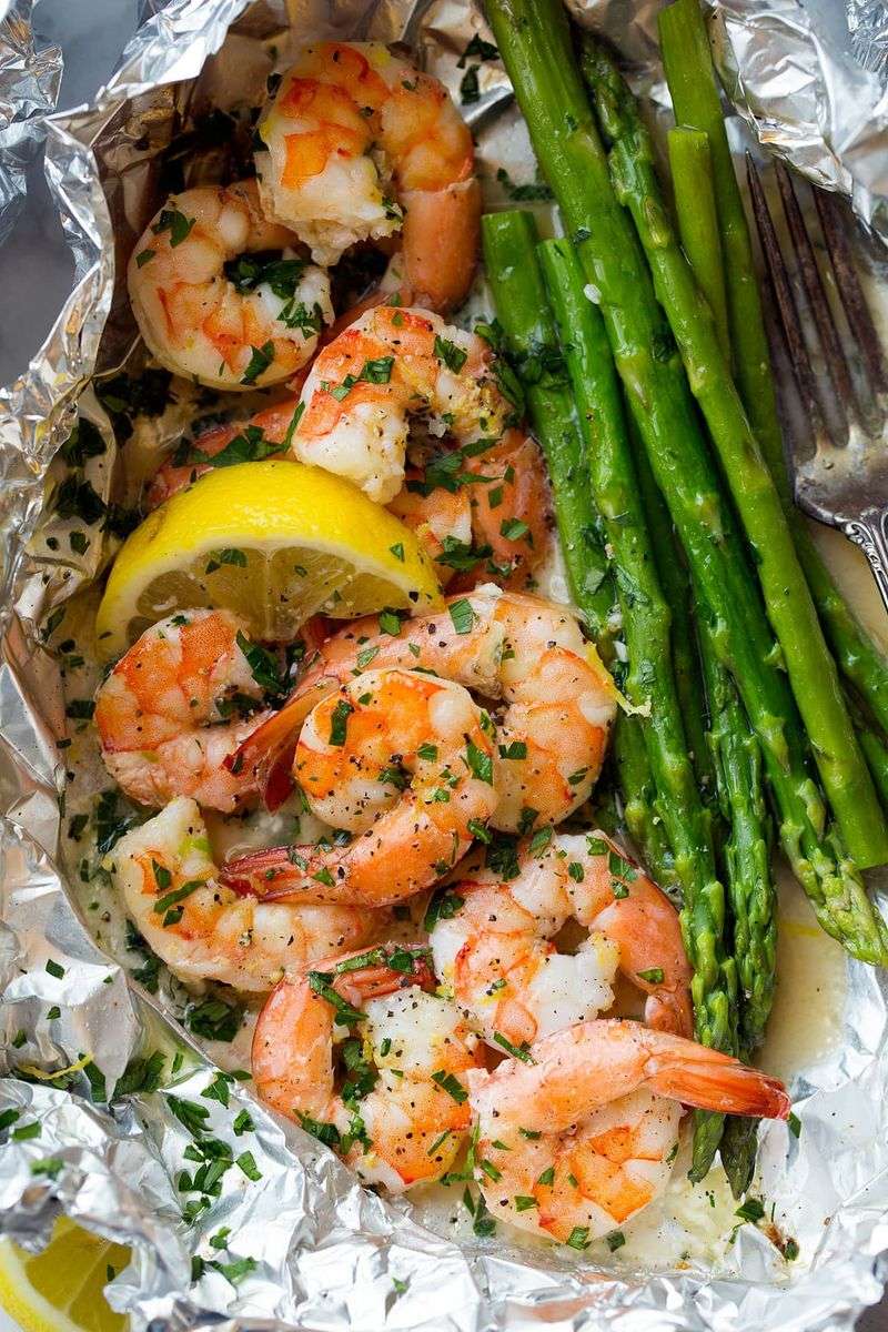 Garlic butter shrimp + asparagus