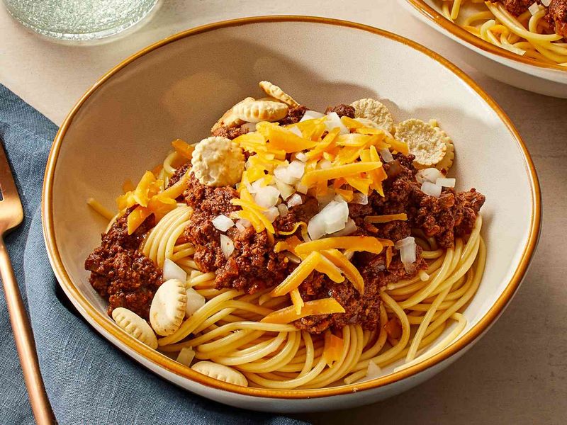 Cincinnati chili over spaghetti
