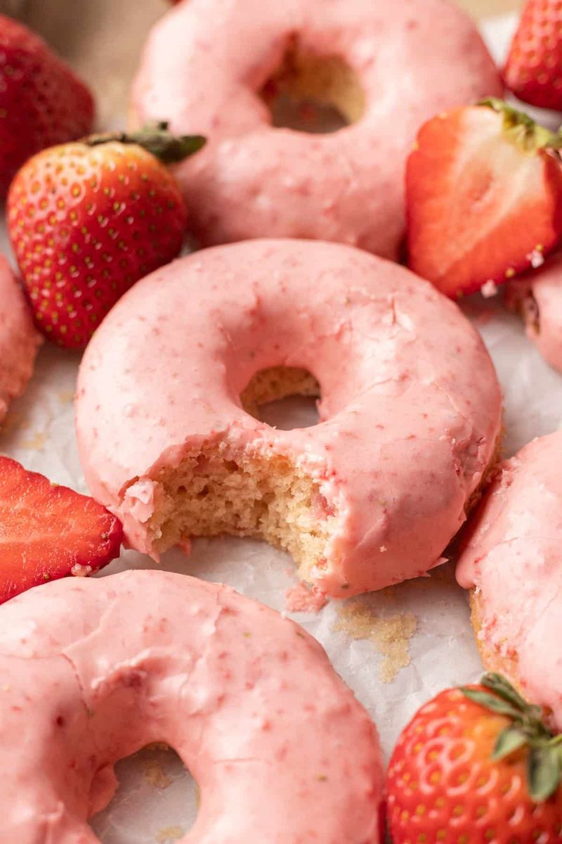 Strawberry Cake Mix Donuts with Fresh Strawberry Glaze