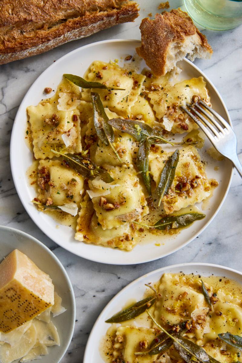 Sweet Potato Ravioli With Brown Butter and Pecans