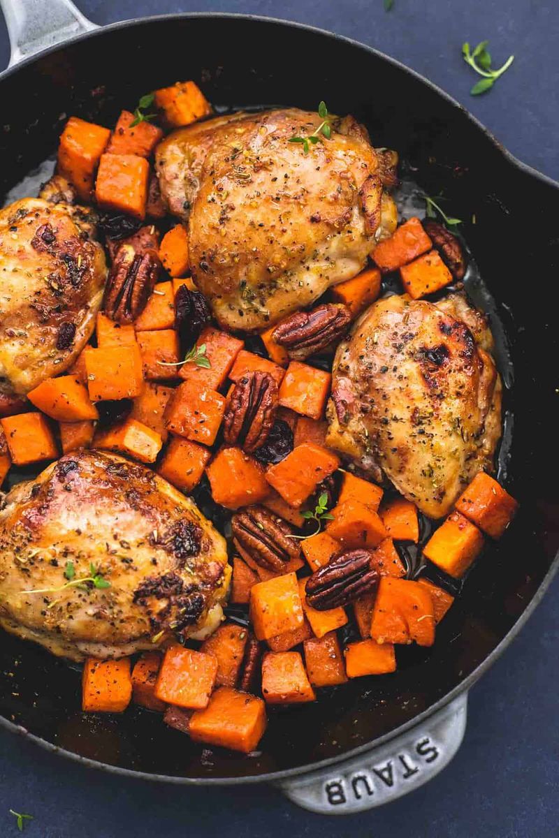 Honey Roasted Chicken Thighs with Sweet Potatoes