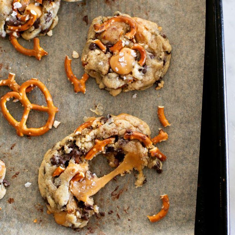 Salted caramel pretzel cookies