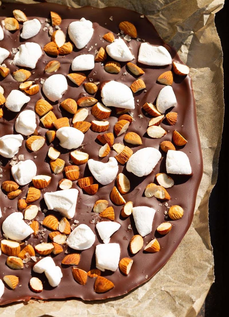 Rocky Road Bark with Toasted Marshmallow Topping