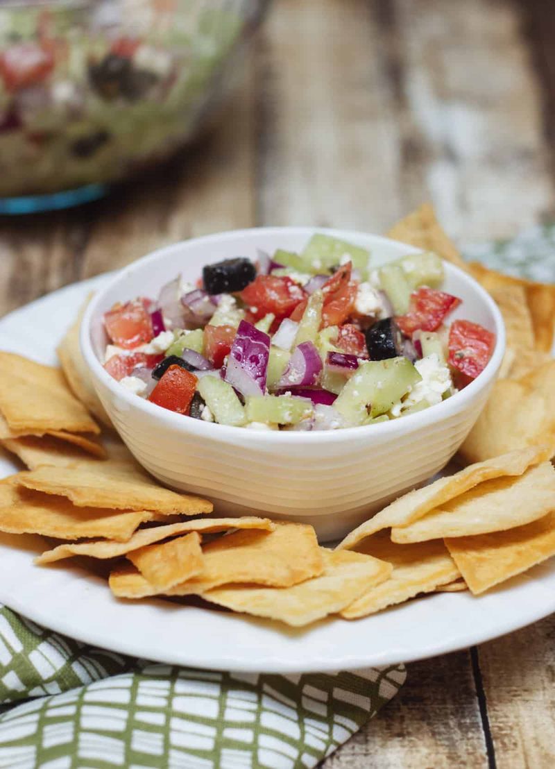 Cucumber Salsa with Feta and Pita Chips