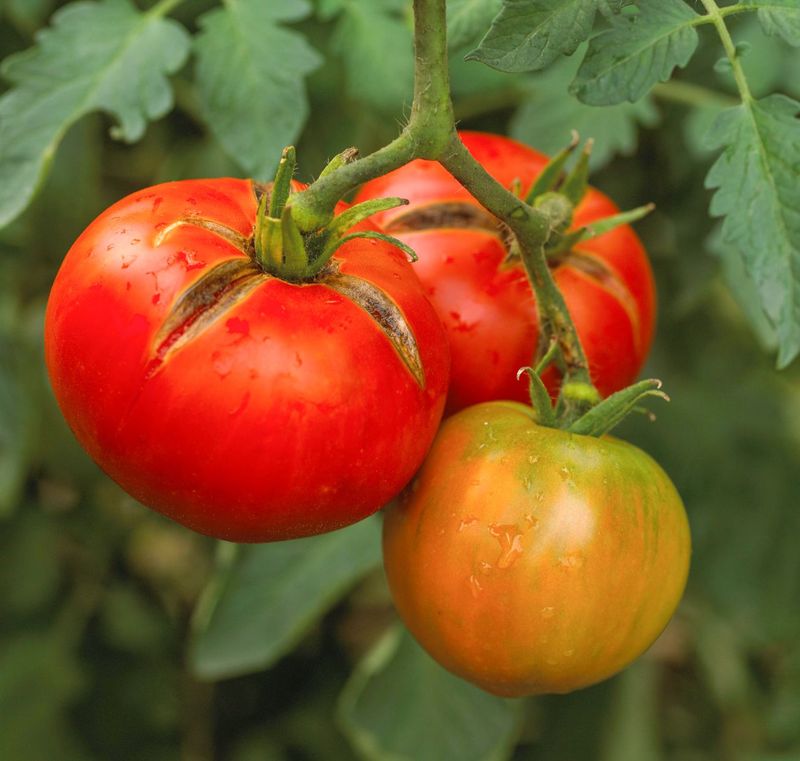 A ripening tomato can outgrow its skin