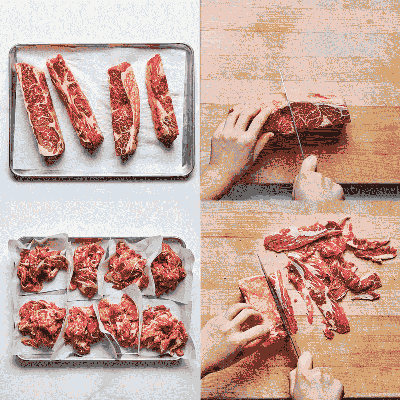 Frozen shaved steak slices for DIY cheesesteaks